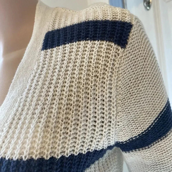 OldNavy Lose Knit Long Sleeve Cardigan Sweater Lady Sz Sp White Navy Linen Blend - Picture 5 of 9